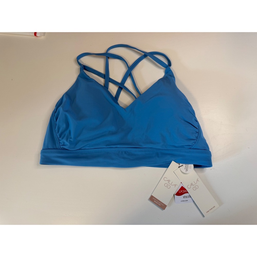 Calia Women XXL Blue Strappy Back Bikini Top Swimsuit Lycra Xtra Life NWT